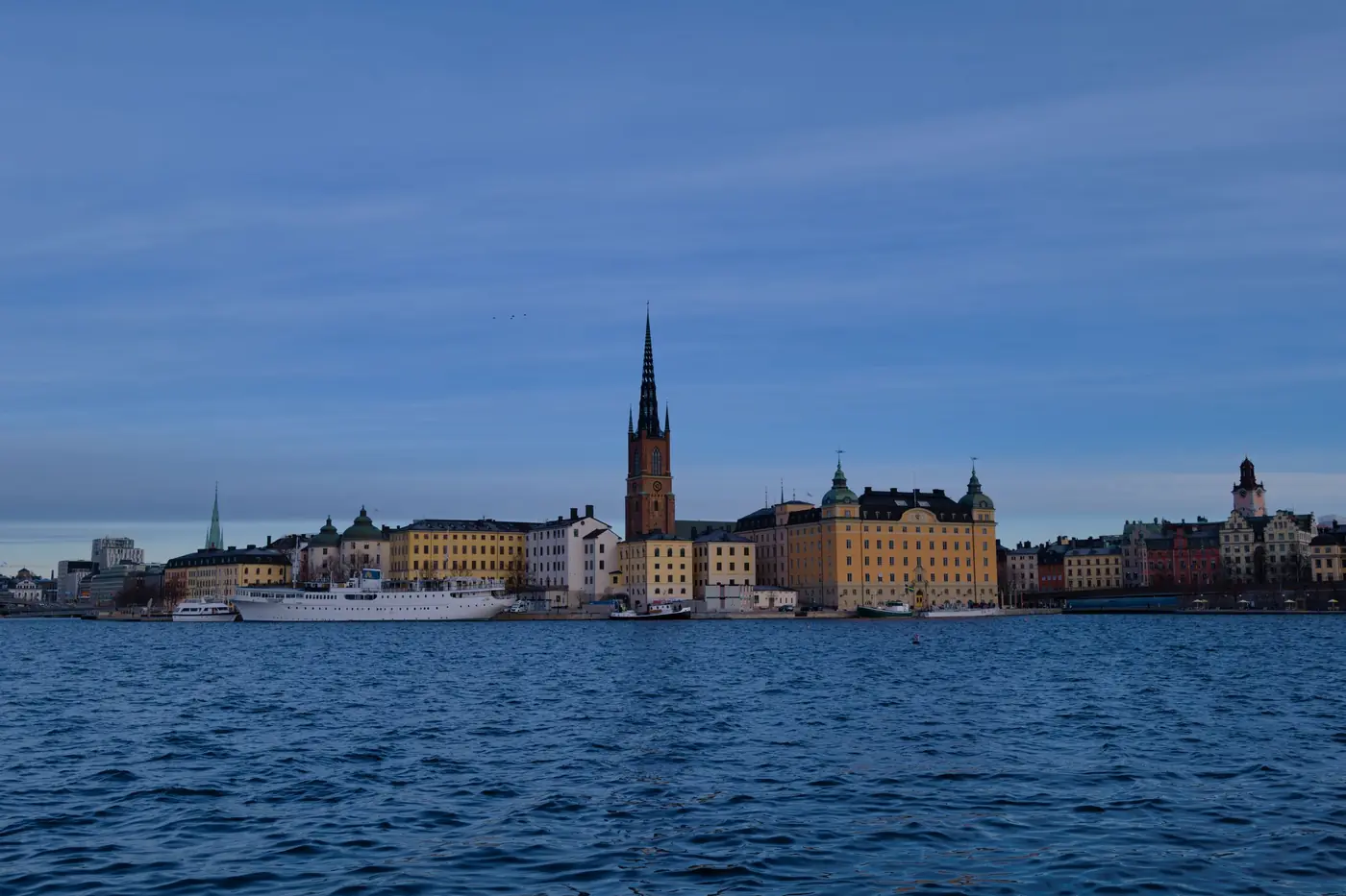 Stockholm old town and Riddarholmen Church across the water in Sweden